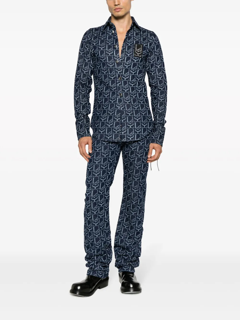 Monogram-Print Logo-Patch Shirt