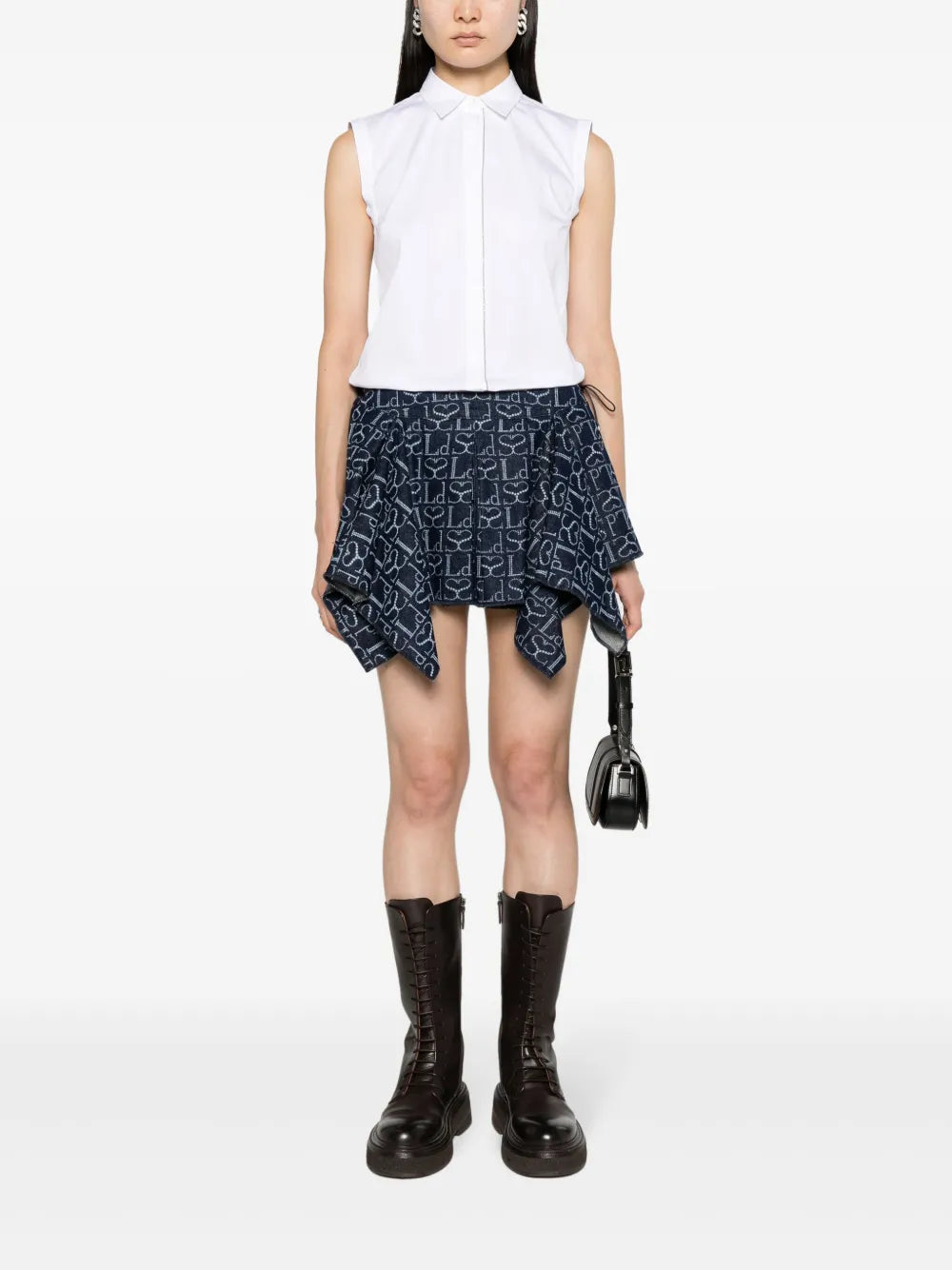 Monogram-Pattern Asymmetric Miniskirt