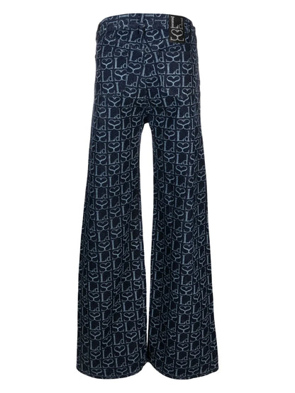 Monogram-Print Lace-Up Jeans