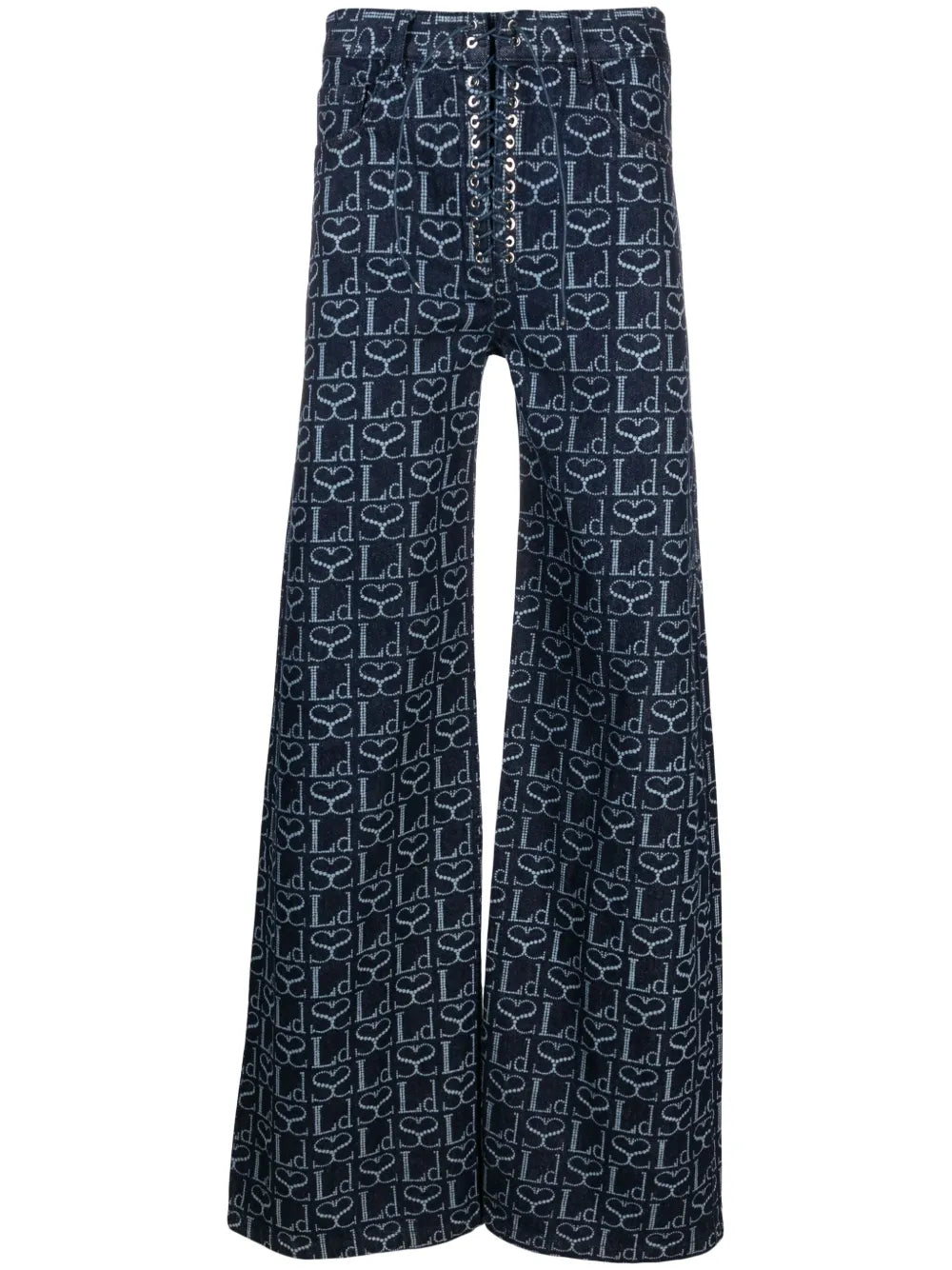 Monogram-Print Lace-Up Jeans
