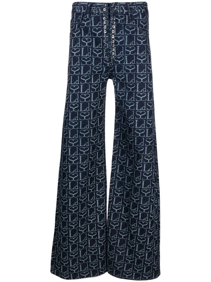 Monogram-Print Lace-Up Jeans