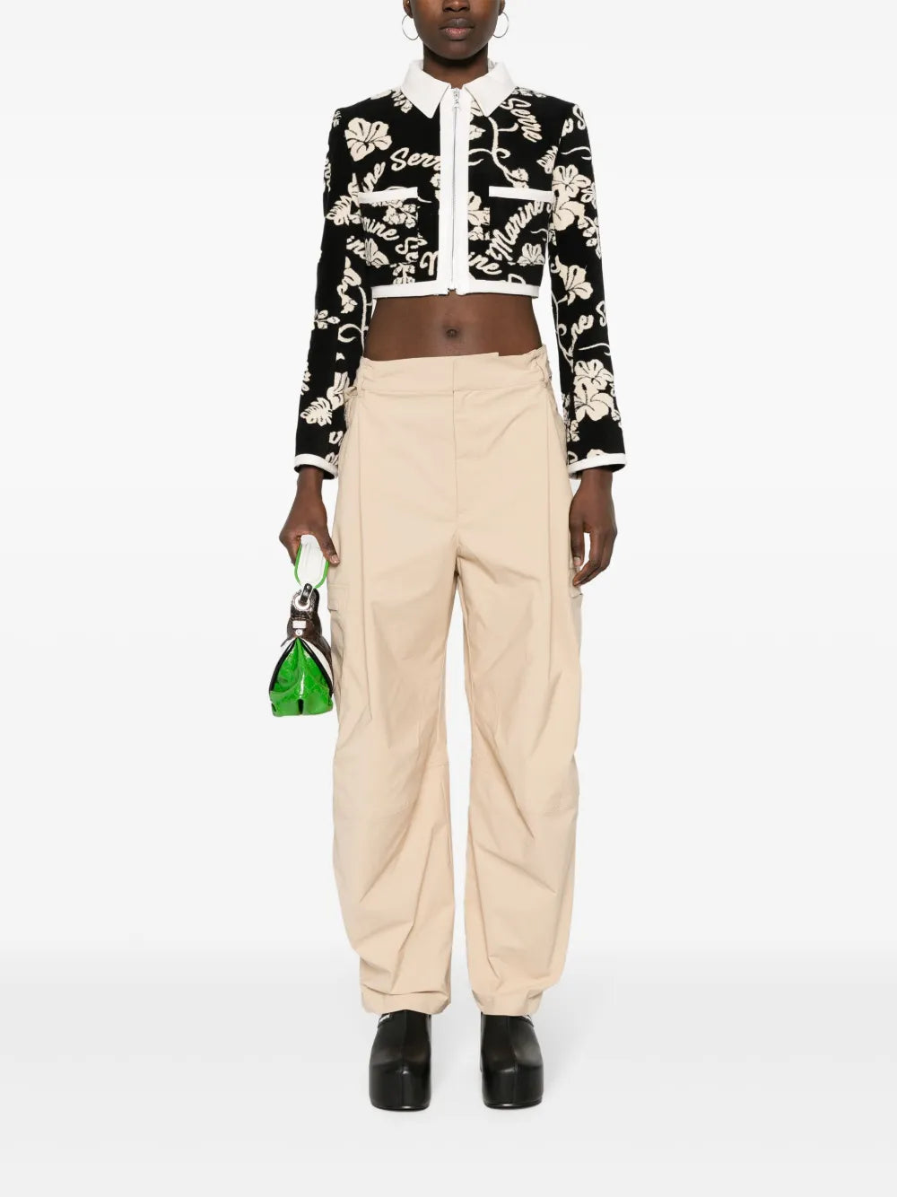 Patterned-Jacquard Cropped Jacket