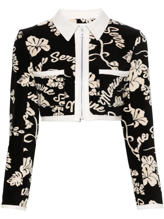 Patterned-Jacquard Cropped Jacket