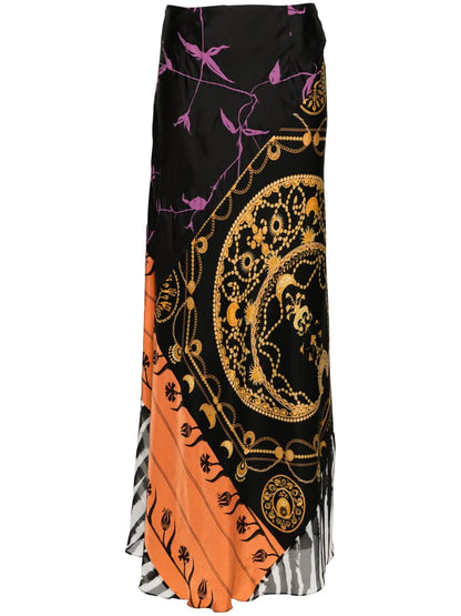 Regenerated Scarves Mix-Print Midi Skirt