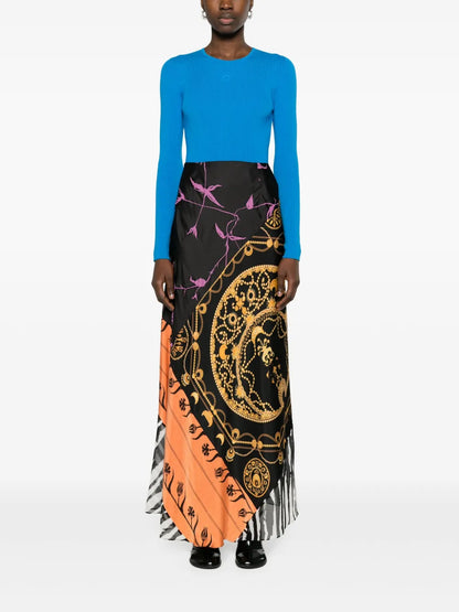Regenerated Scarves Mix-Print Midi Skirt