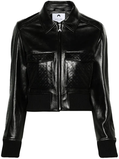 Embossed-Logo Leather Jacket