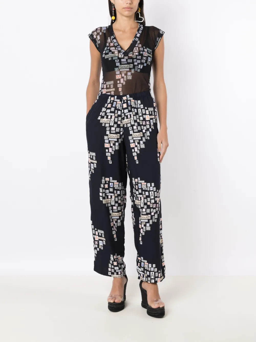Text-Print Sheer T-Shirt