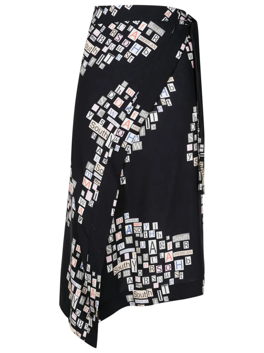 Text-Print Wrap Skirt