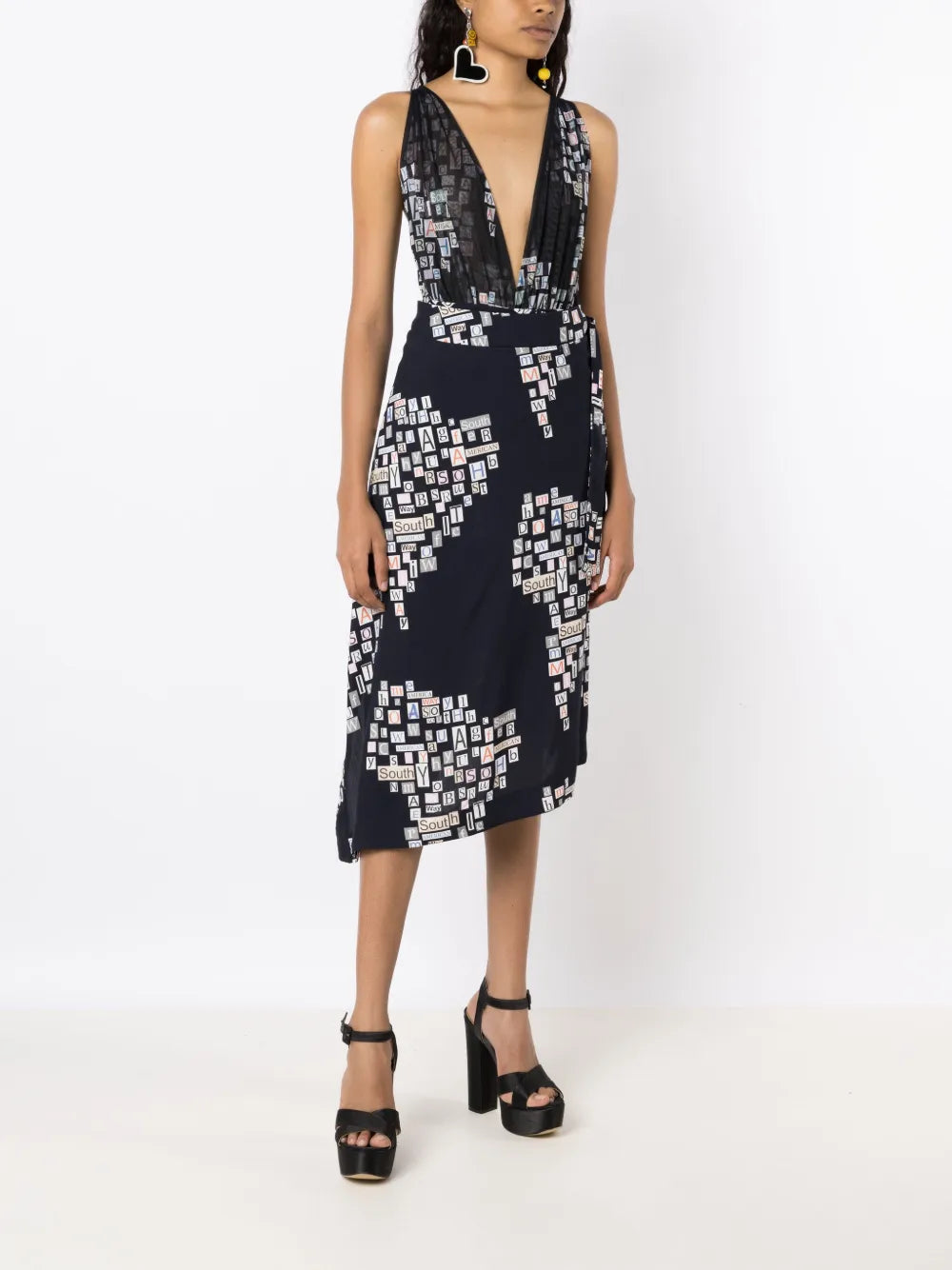 Text-Print Wrap Skirt