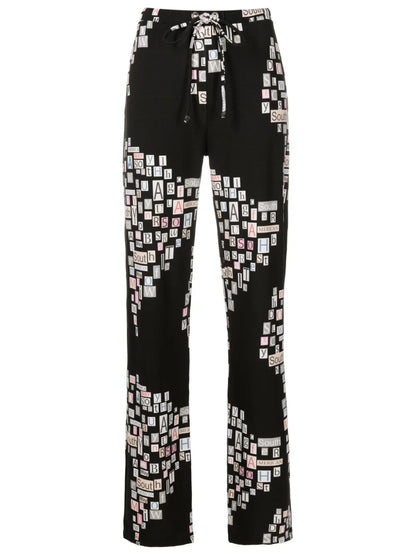 Text-Print Straight-Leg Trousers