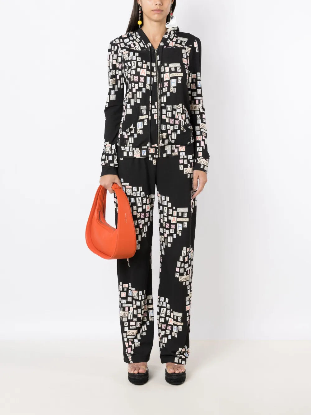 Text-Print Straight-Leg Trousers