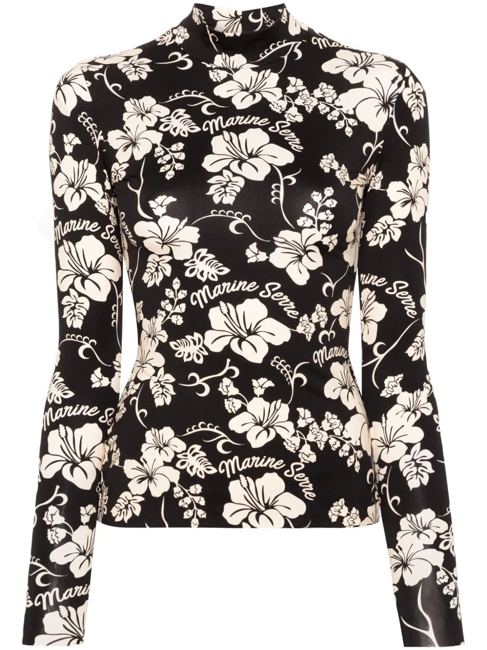 Botanical-Print High-Neck T-Shirt