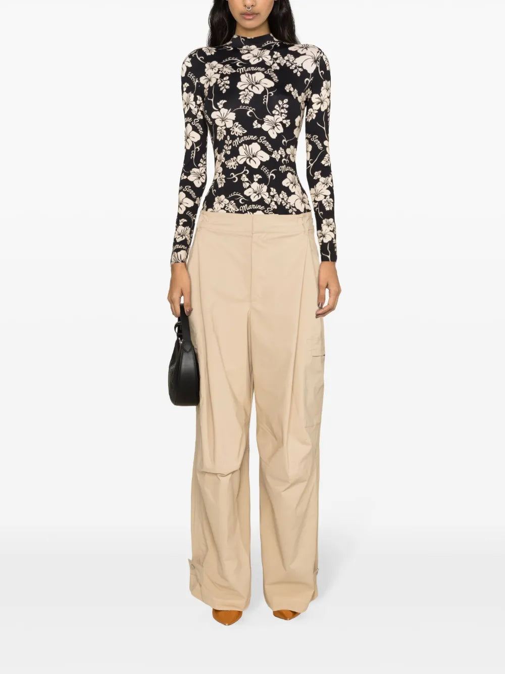 Botanical-Print High-Neck T-Shirt