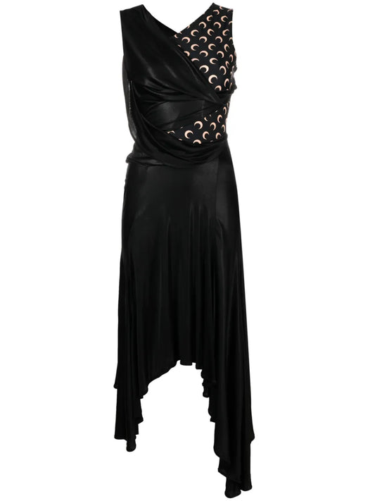 Crescent Moon-Print Asymmetric Dress