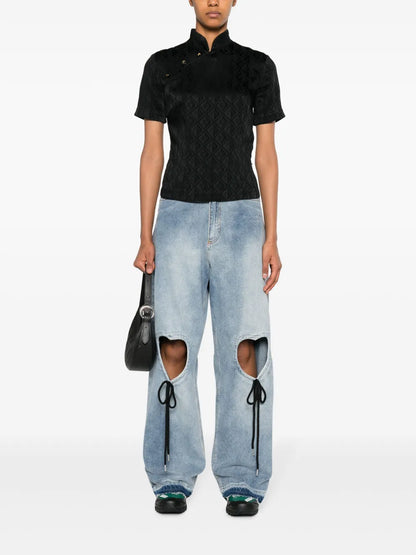 Crescent Moon-Panelled Jacquard Top