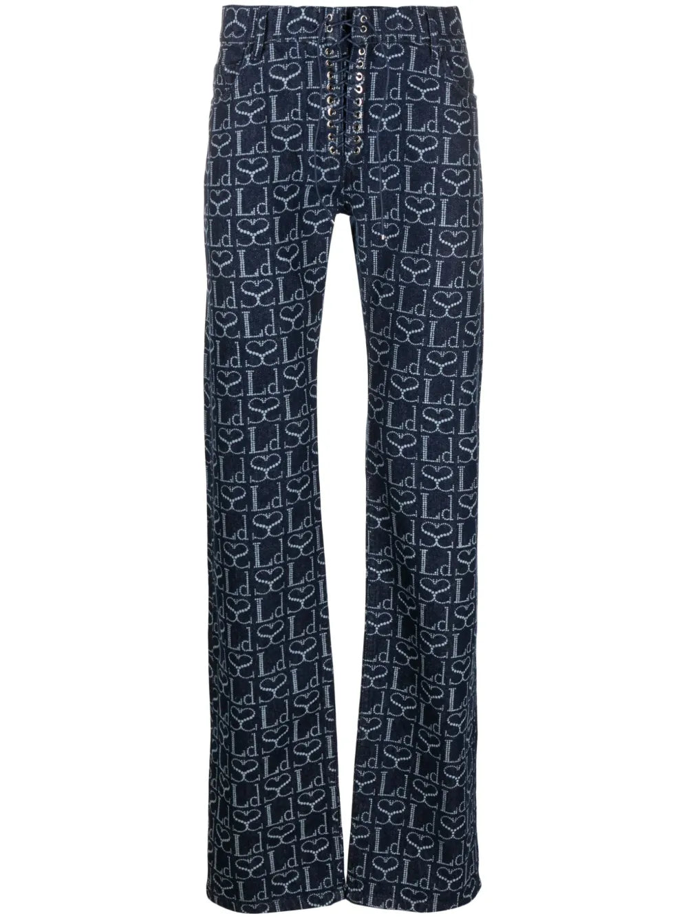 Monogram-Print Straight-Leg Trousers