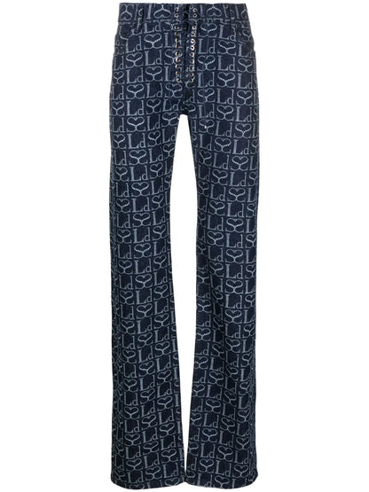 Monogram-Print Straight-Leg Trousers