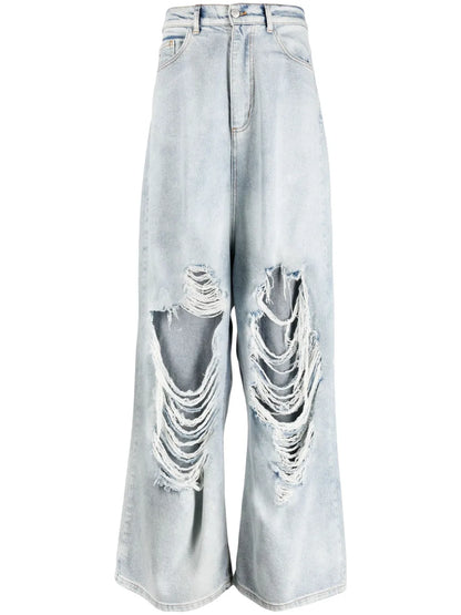 Distressed Wide-Leg Jeans