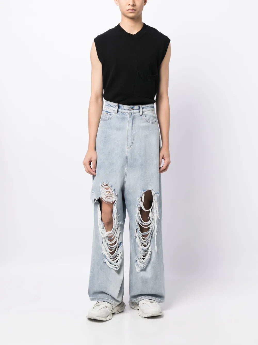 Distressed Wide-Leg Jeans