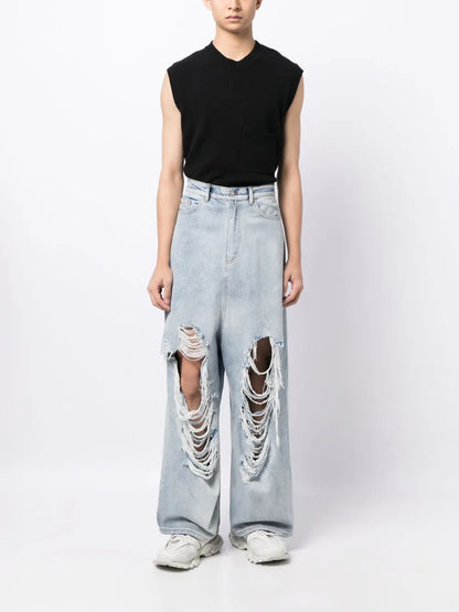Distressed Wide-Leg Jeans
