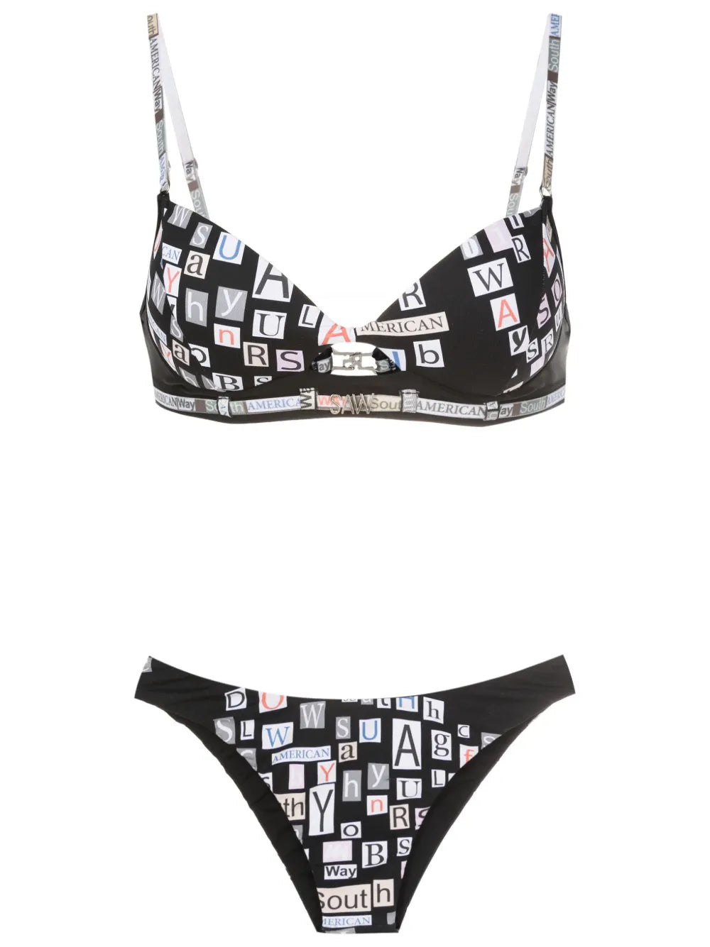Text-Print Cut-Out Bikini