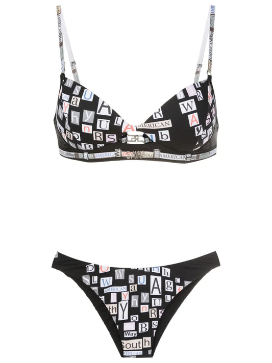 Text-Print Cut-Out Bikini
