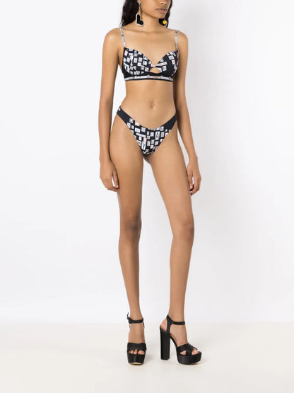 Text-Print Cut-Out Bikini