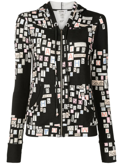Text-Print Zip-Up Hoodie