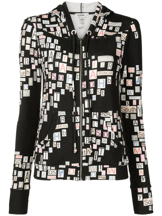 Text-Print Zip-Up Hoodie