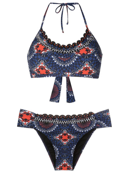 Graphic-Print Bead-Detailing Bikini
