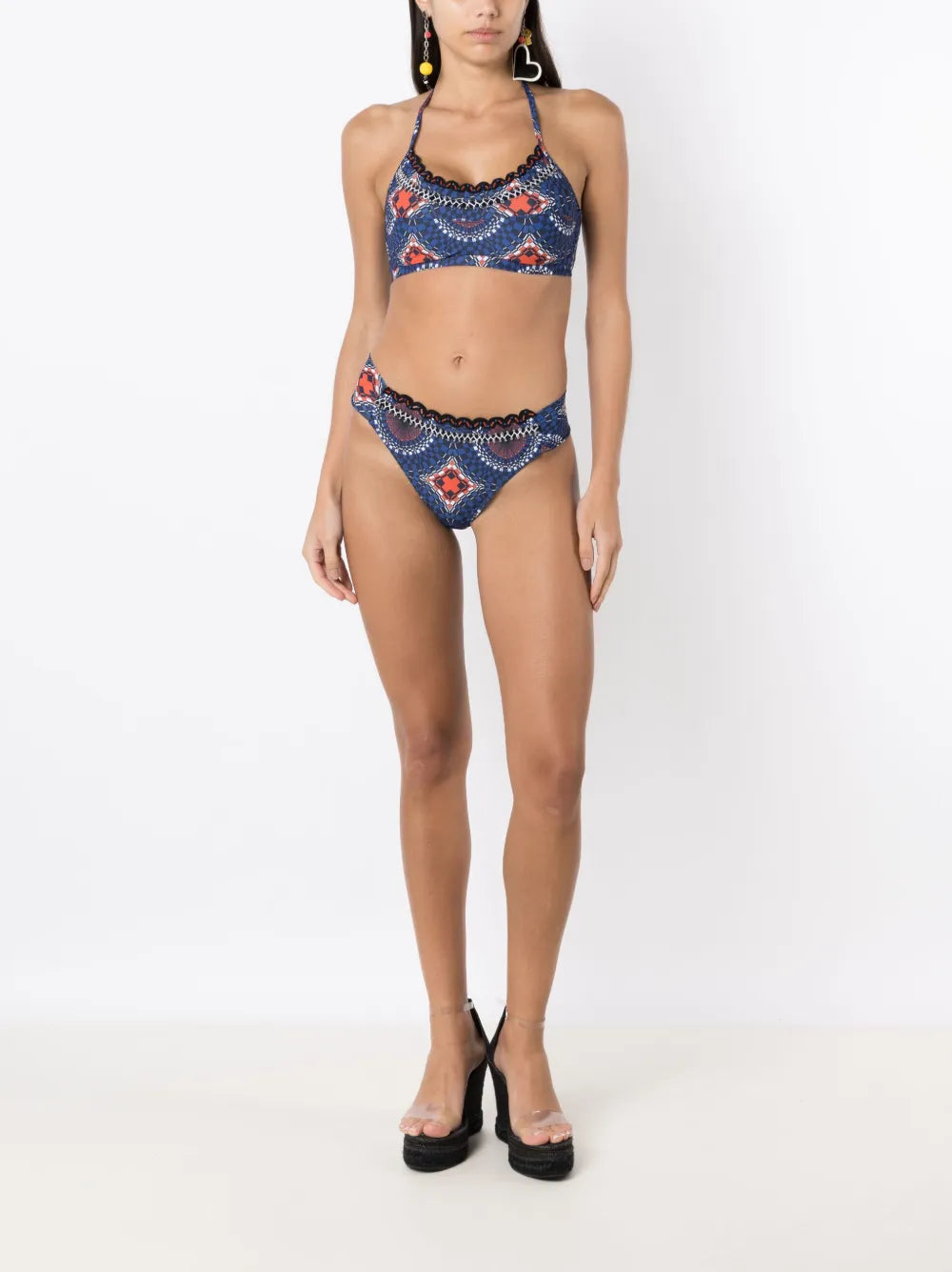 Graphic-Print Bead-Detailing Bikini