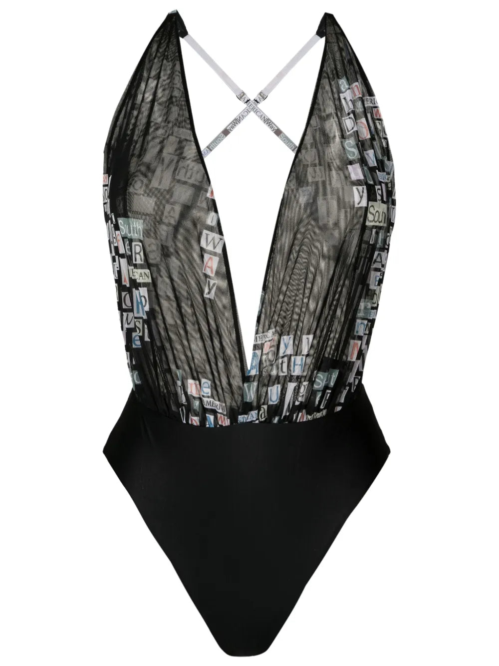 Text-Print V-Neck Bodysuit