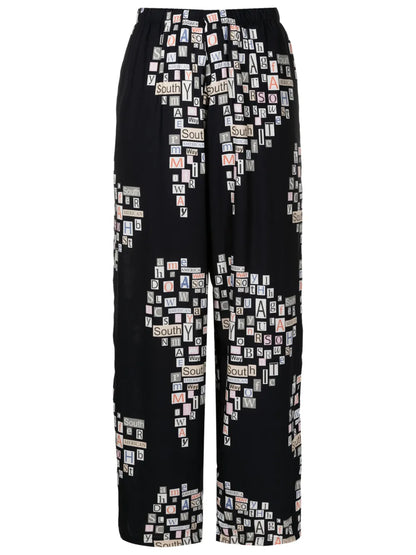 Text-Print Straight-Leg Trousers