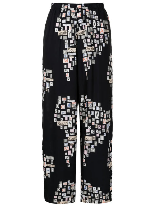 Text-Print Straight-Leg Trousers