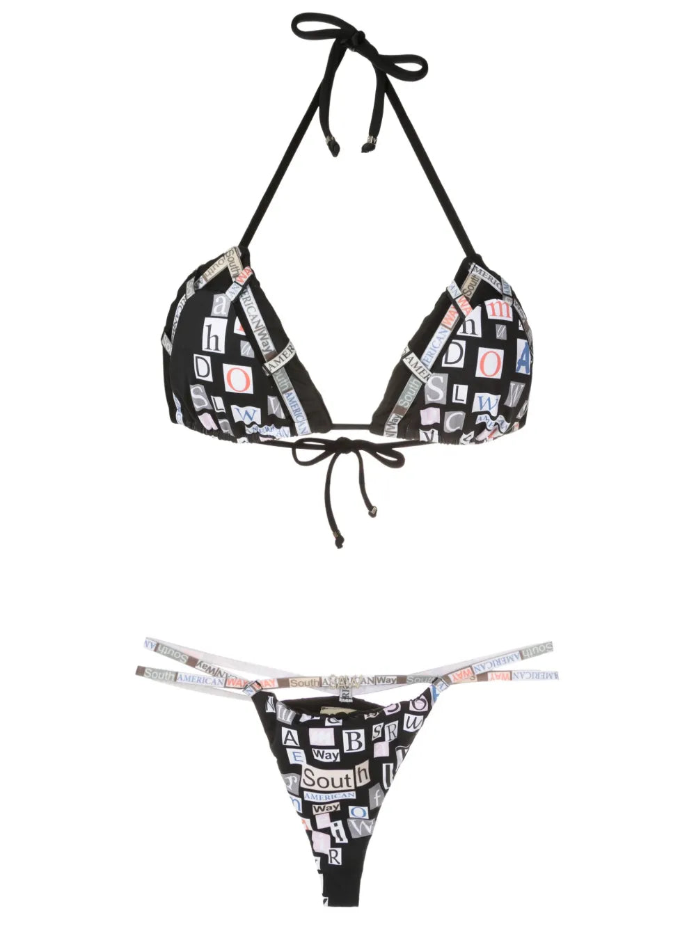 Text-Print Triangle Bikini