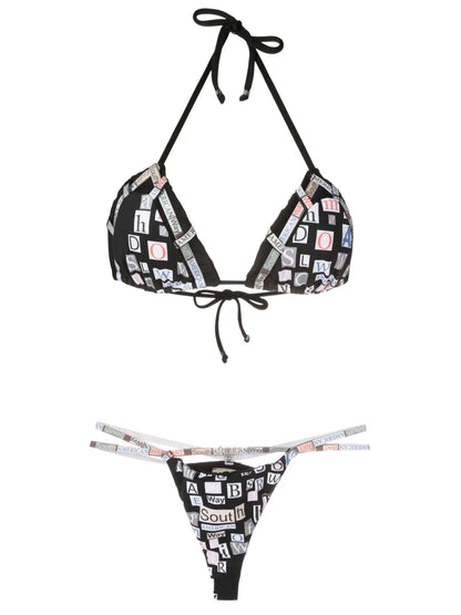 Text-Print Triangle Bikini