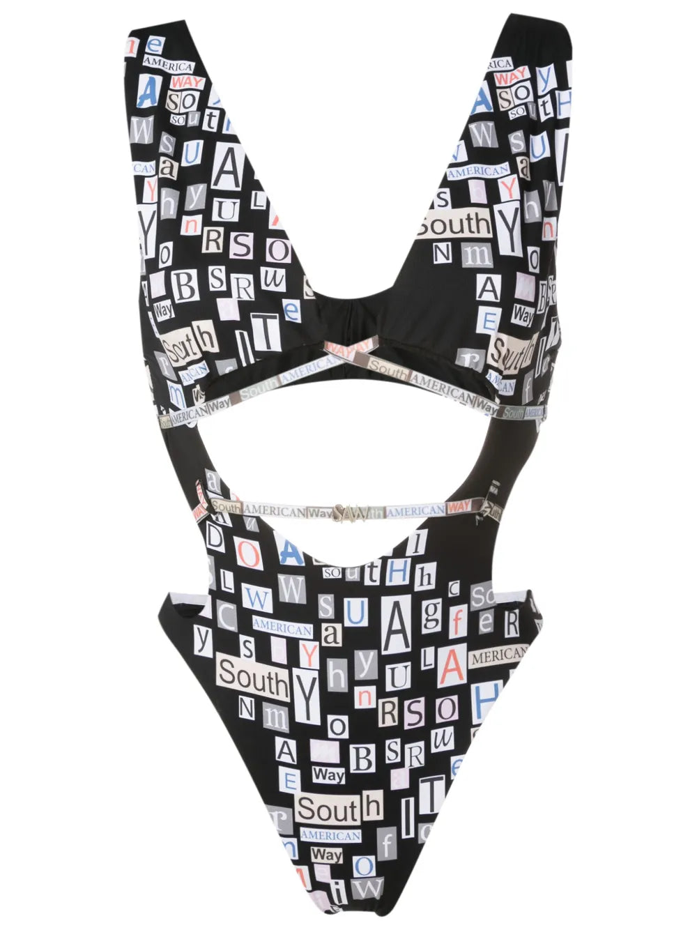 Text-Print Cut-Out Swimsuit
