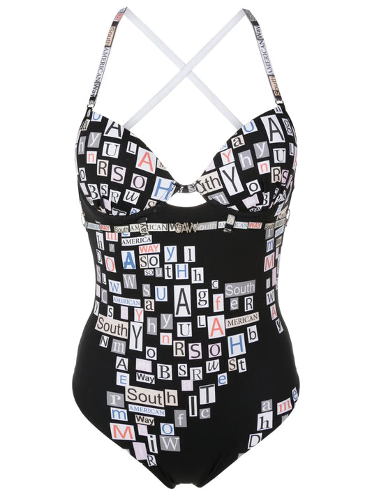 Text-Print Swimsuit