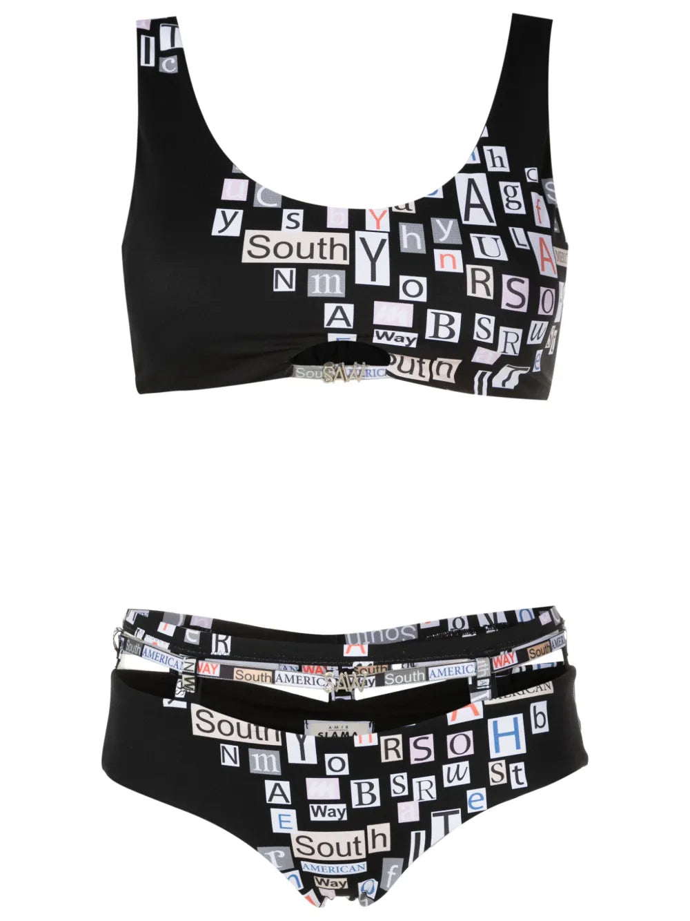 Text-Print Strappy Bikini