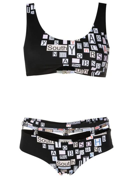 Text-Print Strappy Bikini
