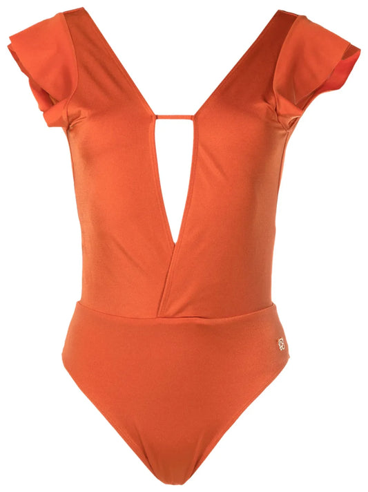 Short-Sleeved Open-Back Swimsuit
