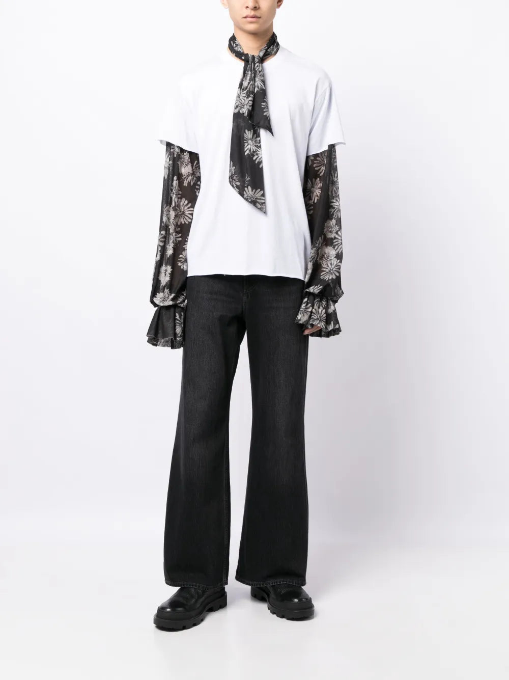 Floral-Print Pussy-Bow T-Shirt