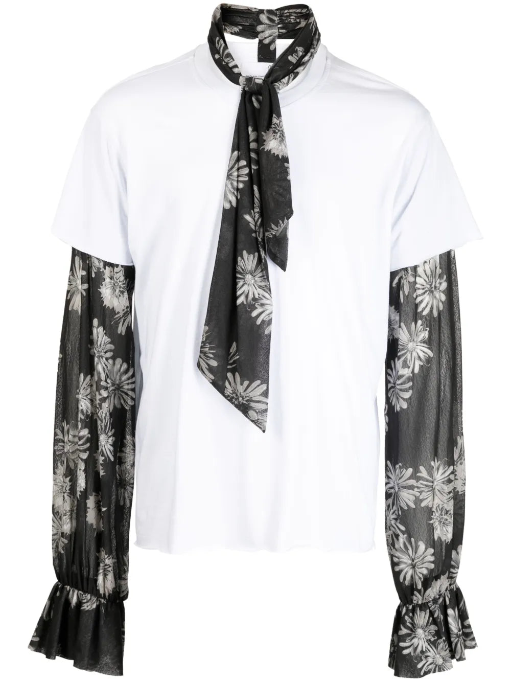 Floral-Print Pussy-Bow T-Shirt