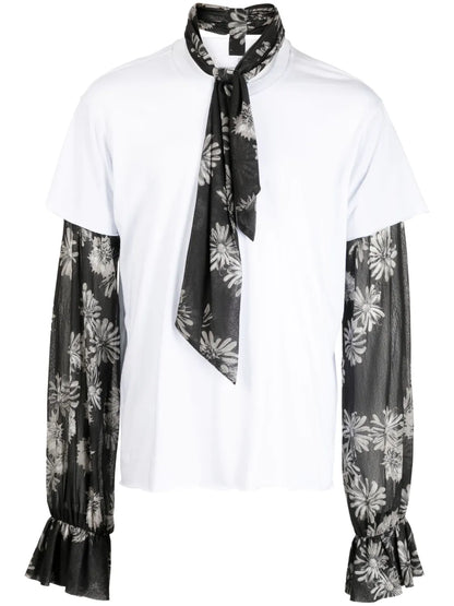 Floral-Print Pussy-Bow T-Shirt