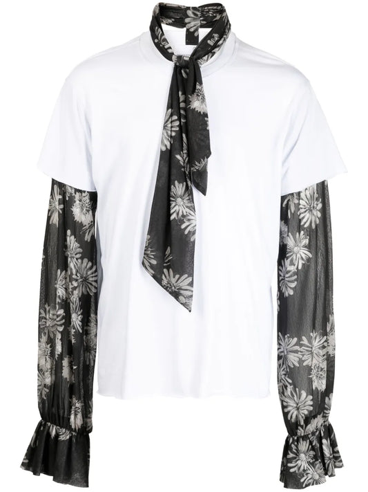 Floral-Print Pussy-Bow T-Shirt