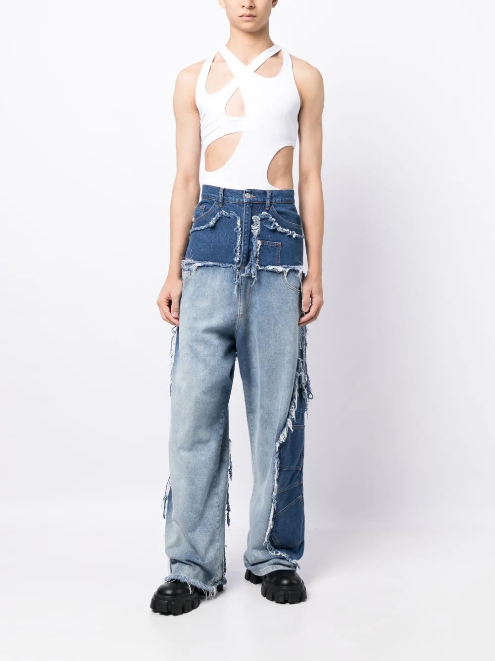 Upcycled Asymmetric Patchwork Jeans