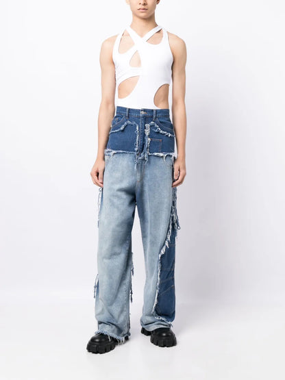 Upcycled Asymmetric Patchwork Jeans