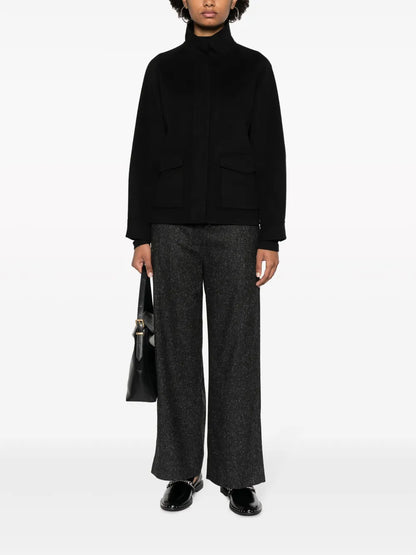 Funnel-Neck Long-Sleeve Wool Jacket