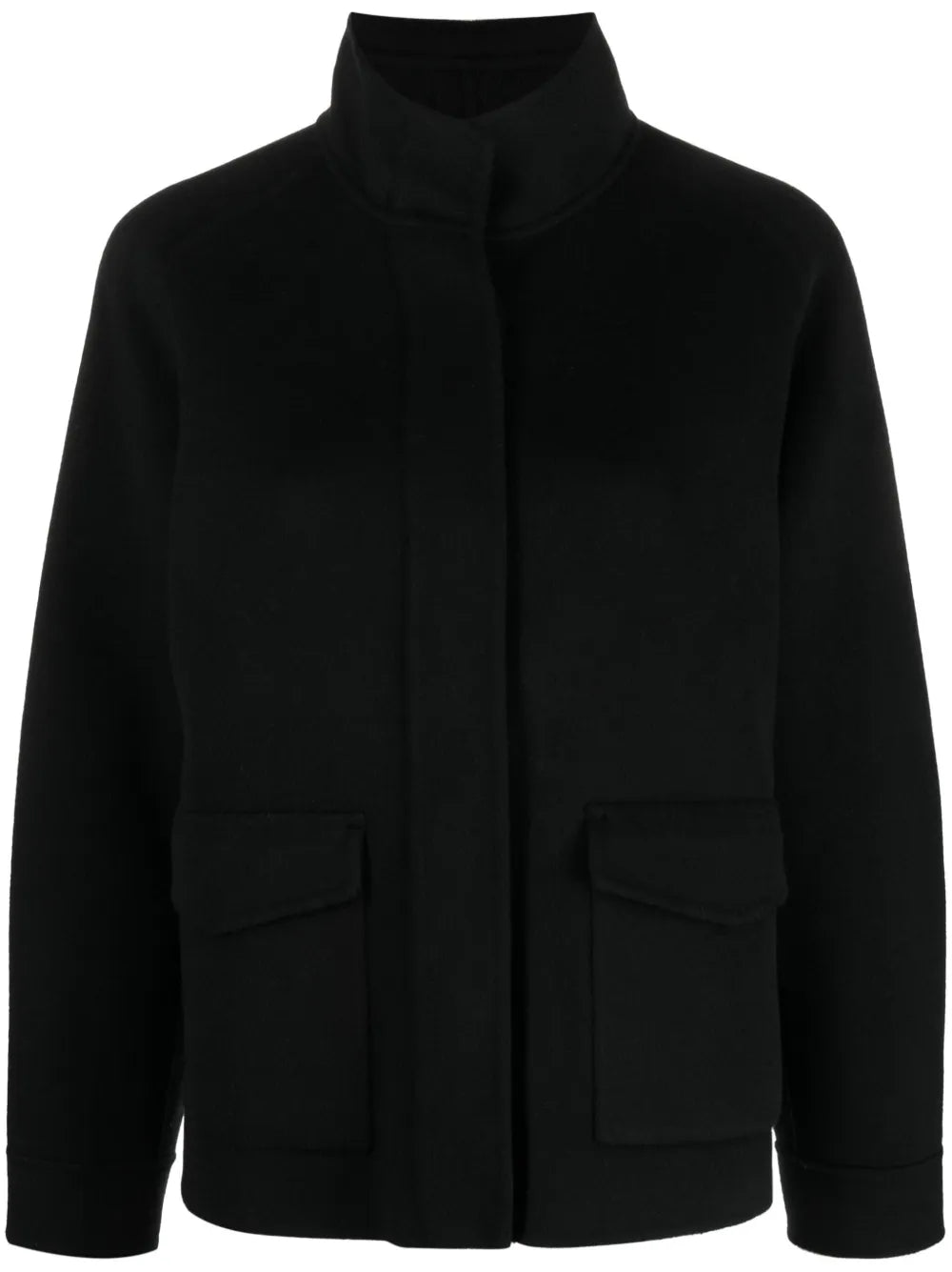 Funnel-Neck Long-Sleeve Wool Jacket