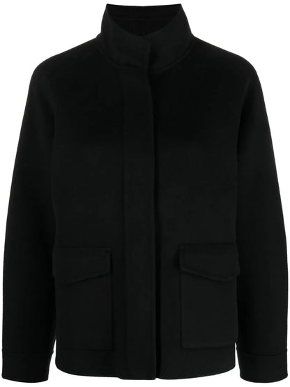 Funnel-Neck Long-Sleeve Wool Jacket